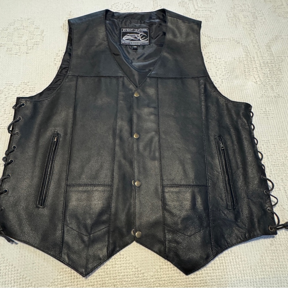 Classic Black Leather Vest with Side Lacing